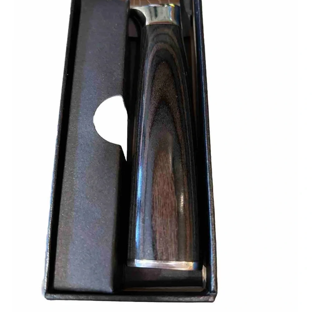 Pakkawood Santoku 7 inch knife Damascus pattern steel - Picture 2 of 4